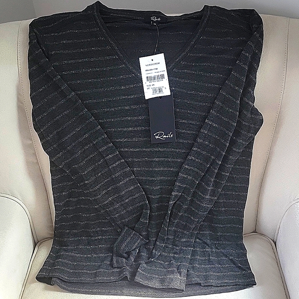 Rails Sami Charcoal Bronze Stripe top.